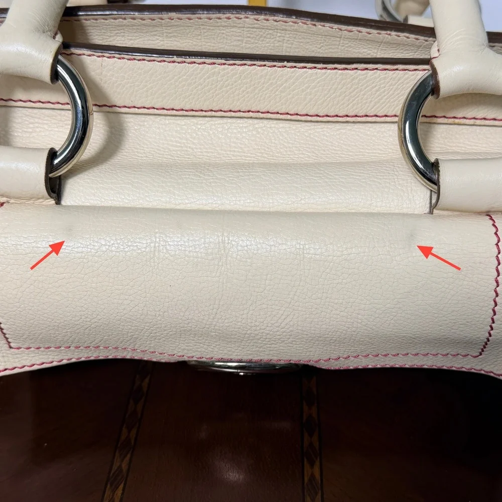 Vintage Marc Jacobs Venetia Satchel Bag Womens Cream Leather Y2K Contrast Stitch